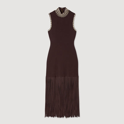 Sandro Fringed knit midi dress