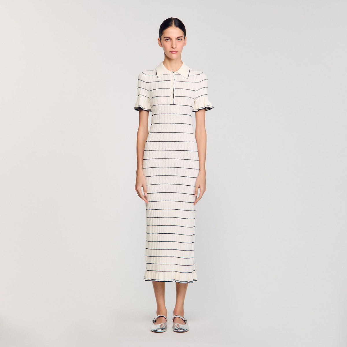 Sandro Knitted midi dress with polo neck