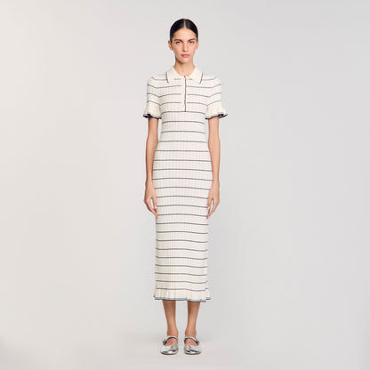 Sandro Knitted midi dress with polo neck