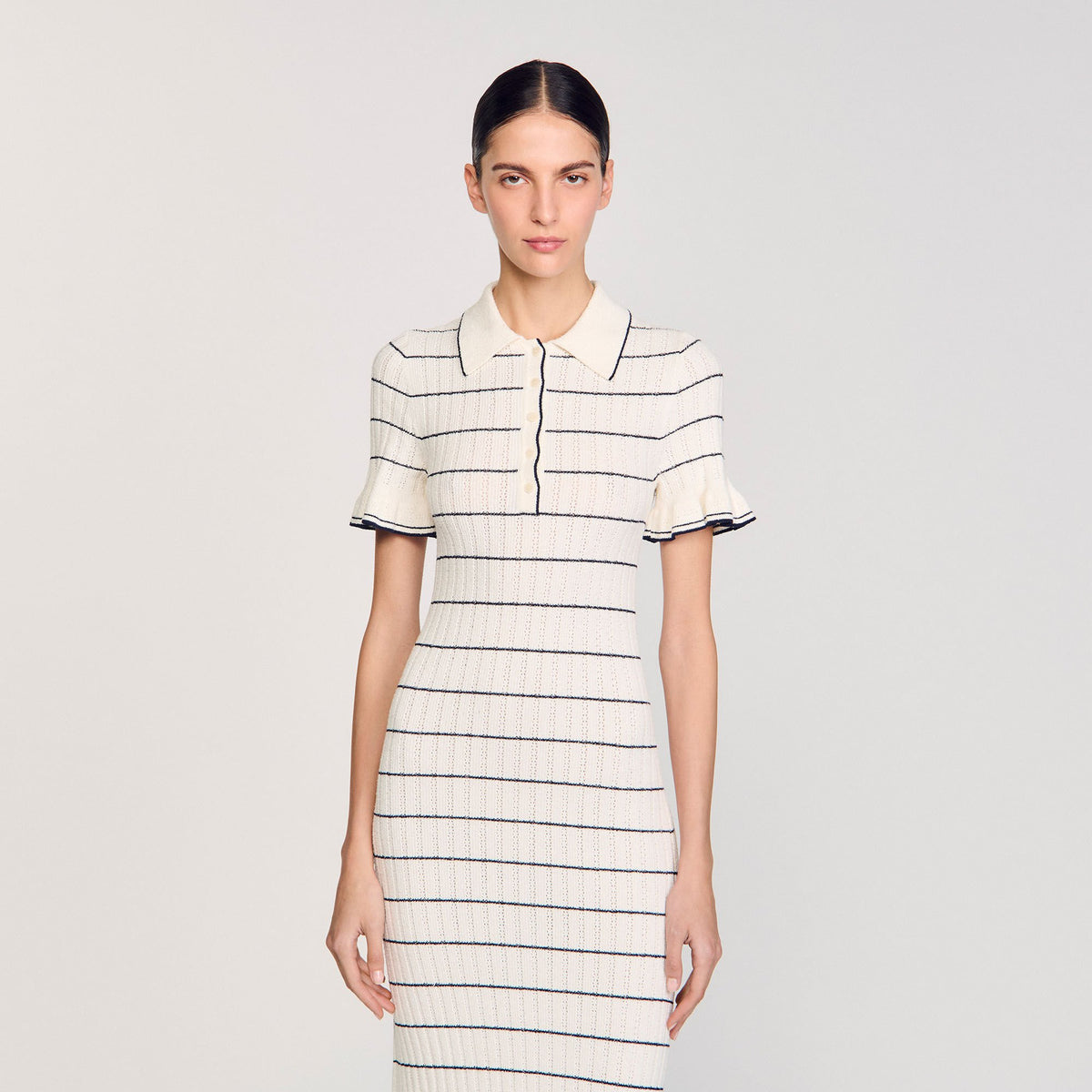 Sandro Knitted midi dress with polo neck