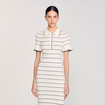 Sandro Knitted midi dress with polo neck