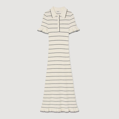 Sandro Knitted midi dress with polo neck