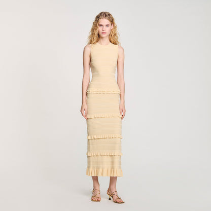 Sandro Ruffled knit maxi dress