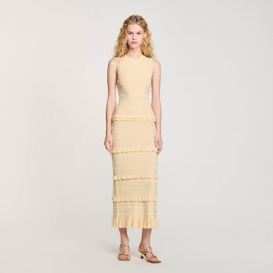 Sandro Ruffled knit maxi dress