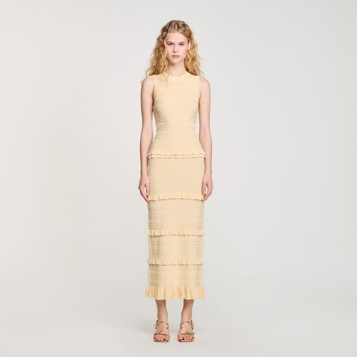 Sandro Ruffled knit maxi dress