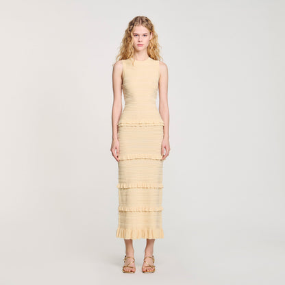 Sandro Ruffled knit maxi dress