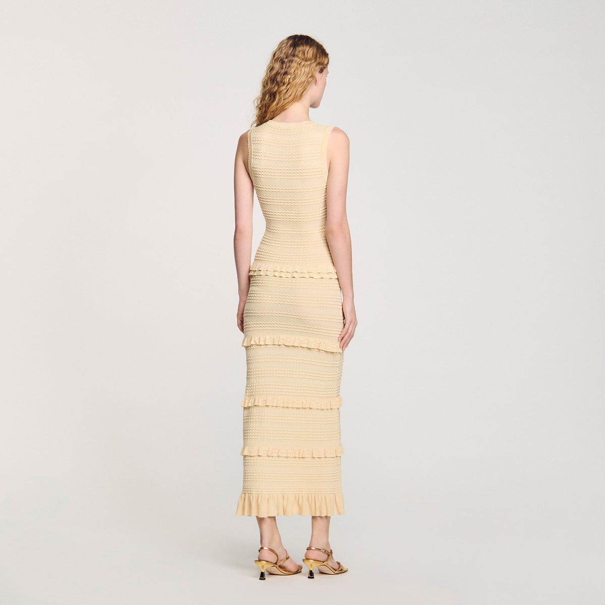Sandro Ruffled knit maxi dress