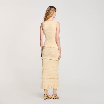 Sandro Ruffled knit maxi dress