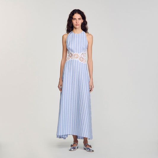 Sandro Striped maxi dress with lace