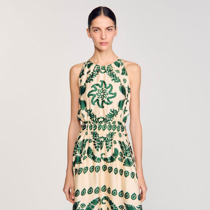 Sandro Leaf print maxi dress