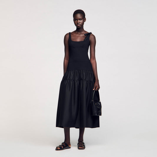 Sandro Maxi dual-material dress