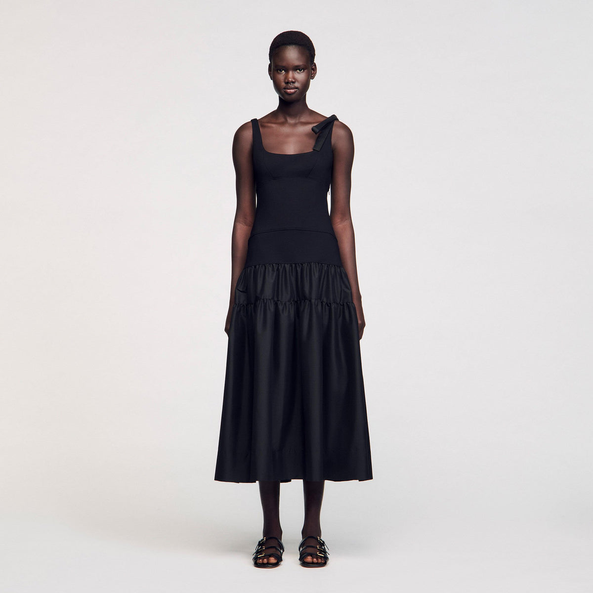 Sandro Maxi dual-material dress