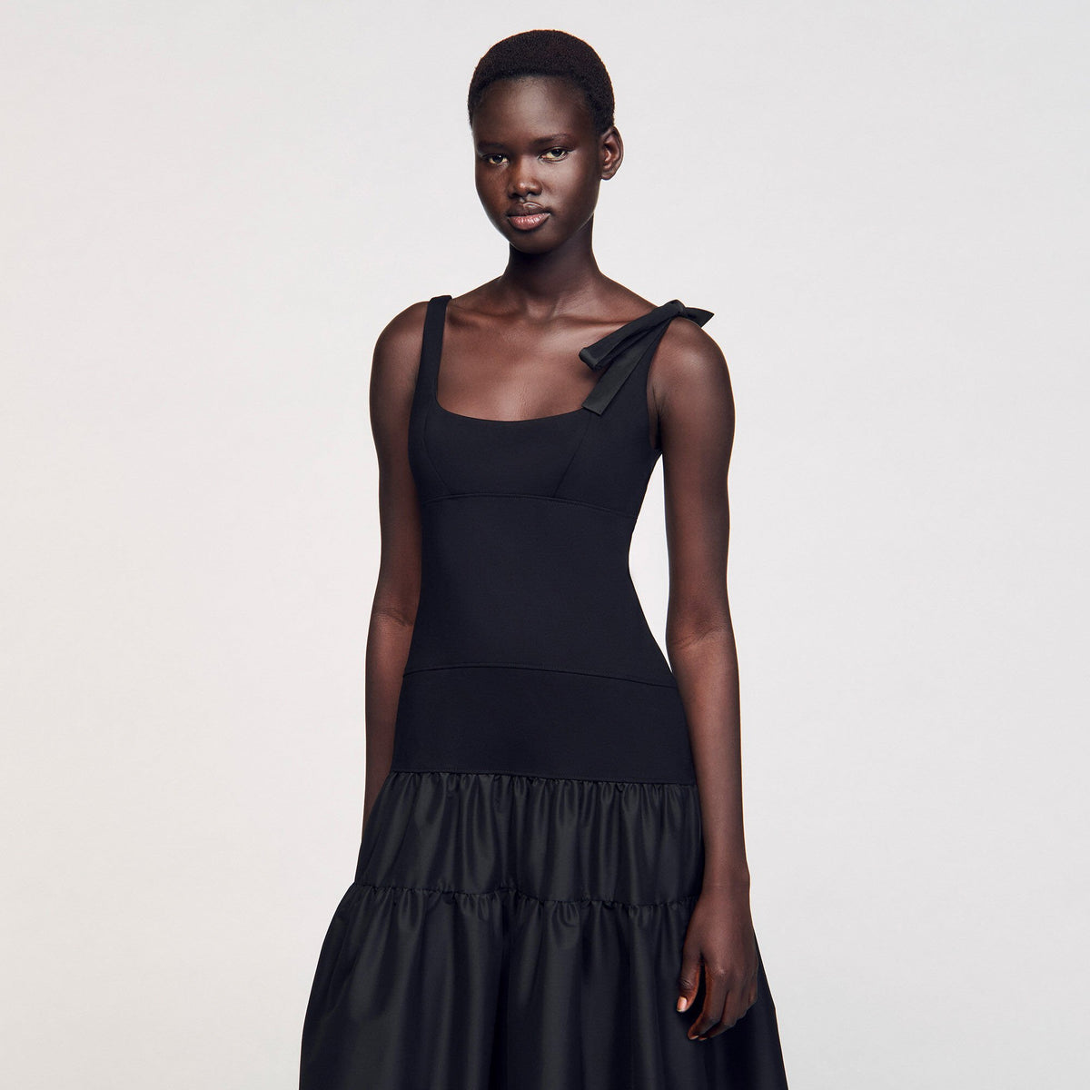 Sandro Maxi dual-material dress