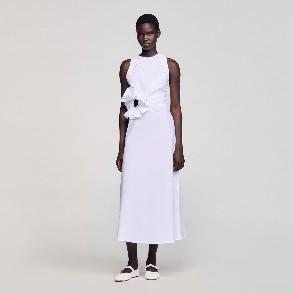 Sandro Ruffled sleeveless maxi dress