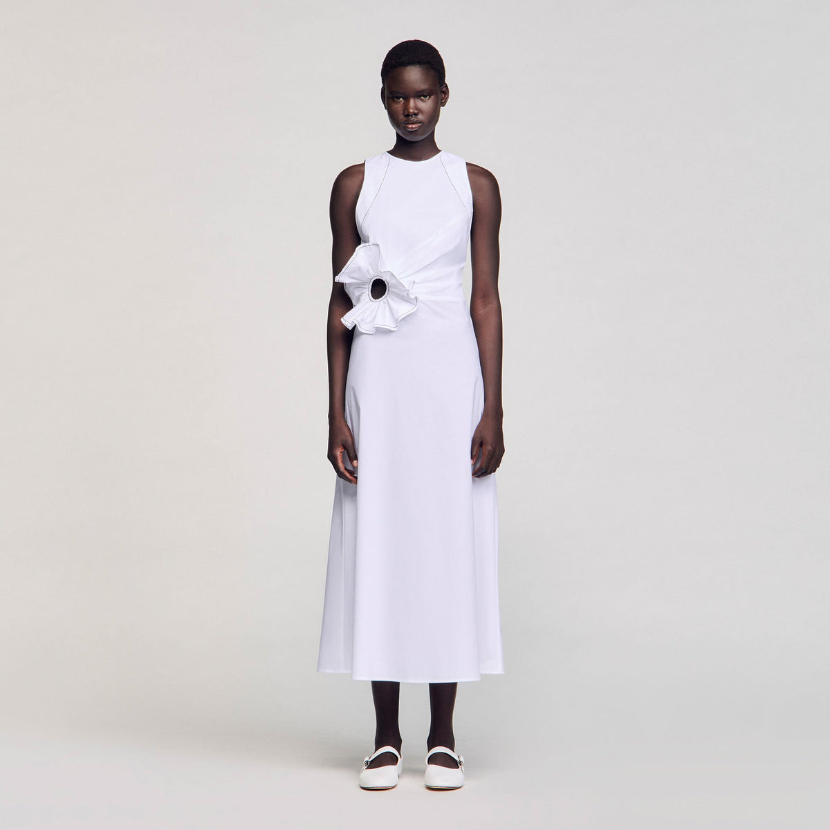 Sandro Ruffled sleeveless maxi dress