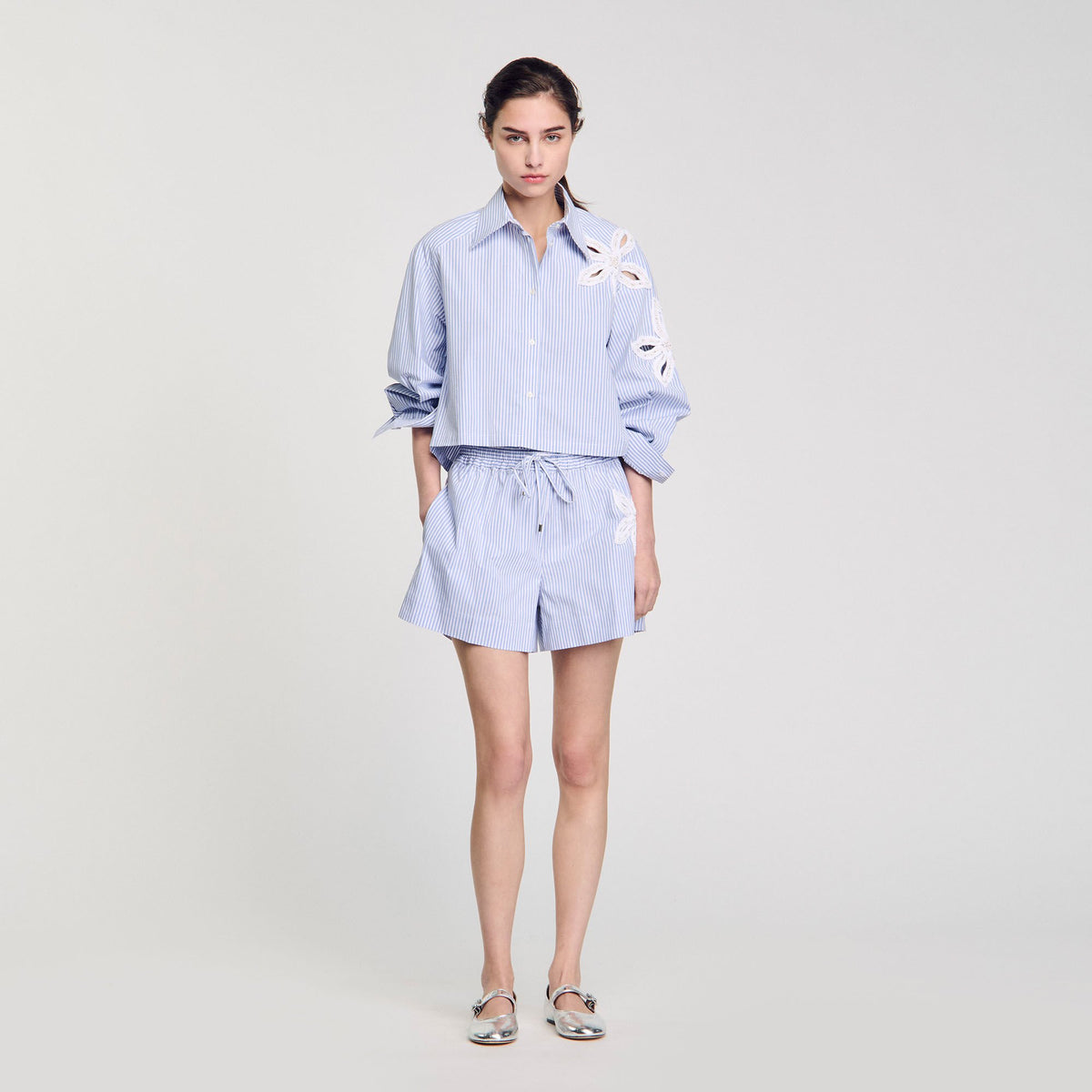 Sandro Striped shorts with flower detail