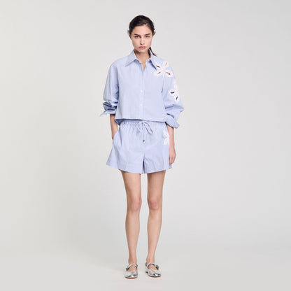 Sandro Striped shorts with flower detail