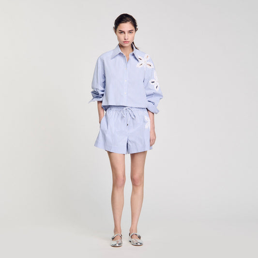 Sandro Striped shorts with flower detail