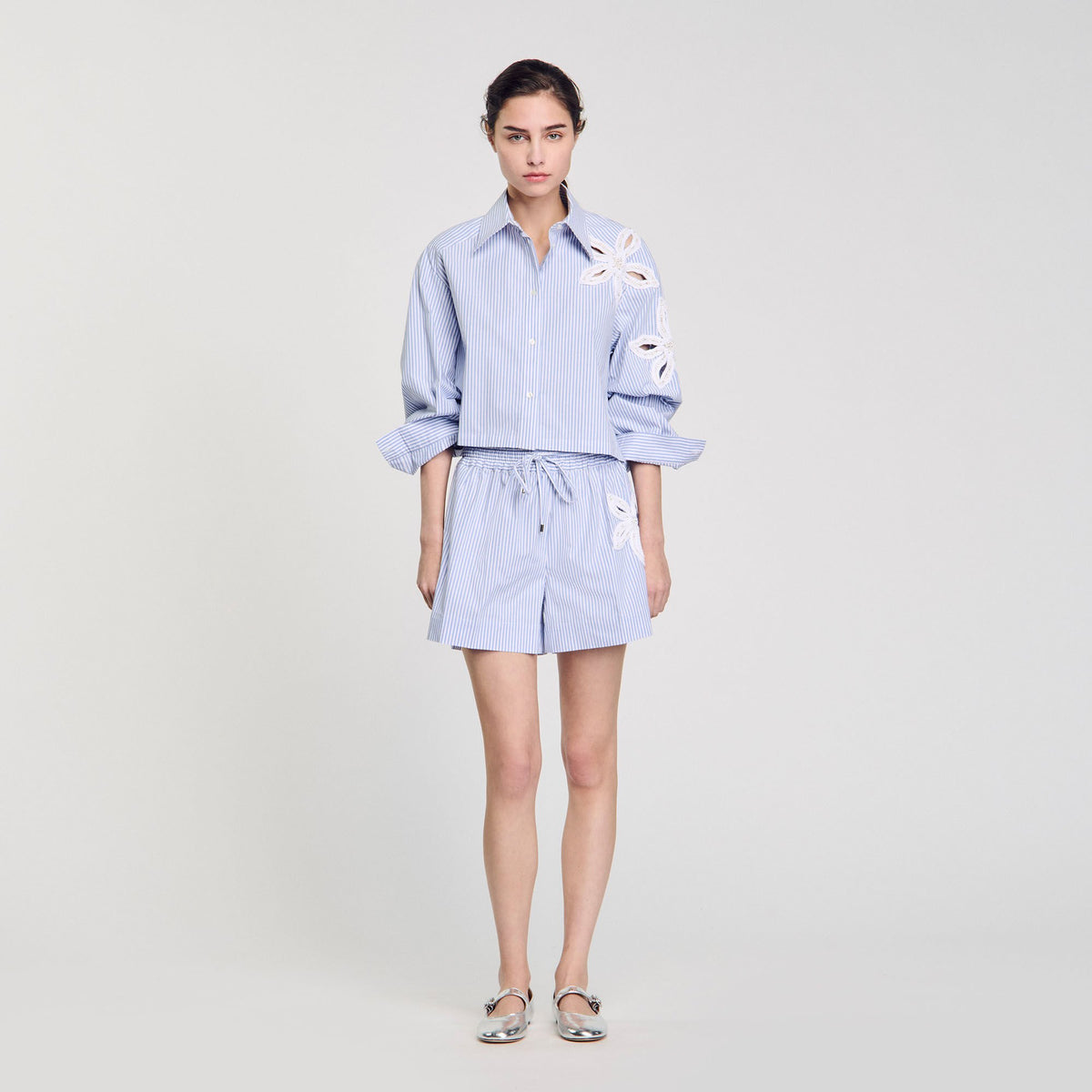 Sandro Striped shorts with flower detail