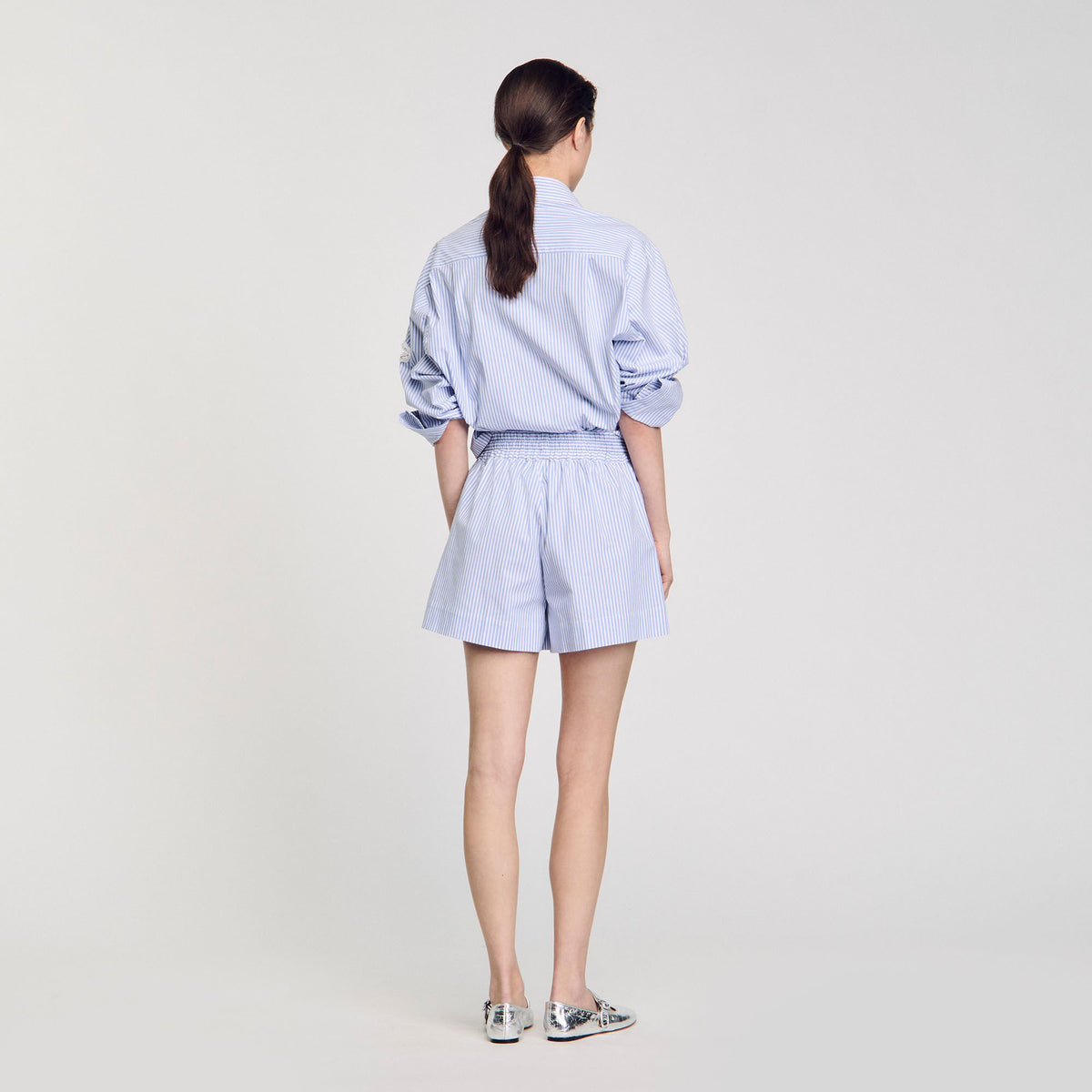Sandro Striped shorts with flower detail