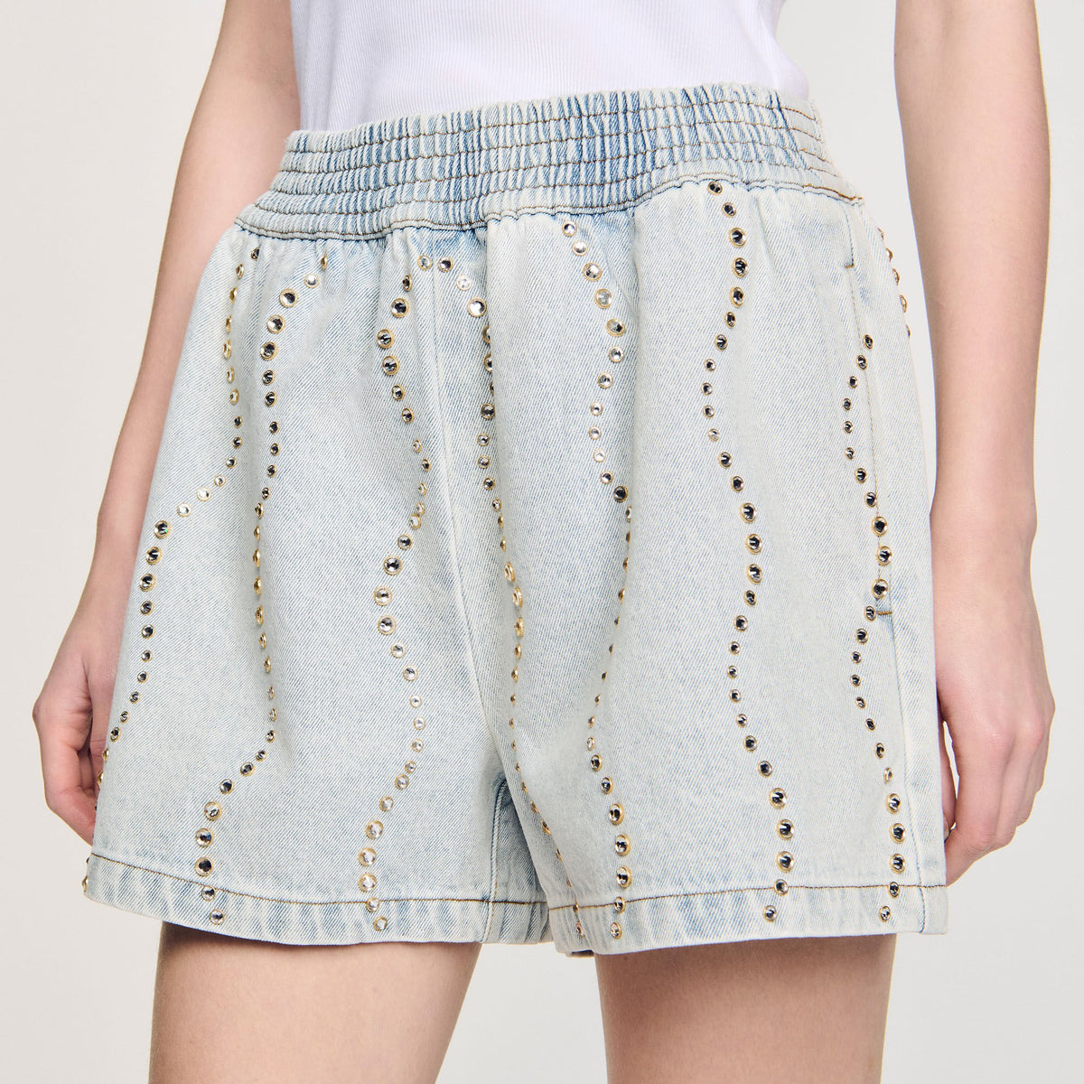Sandro Beaded and rhinestone denim shorts