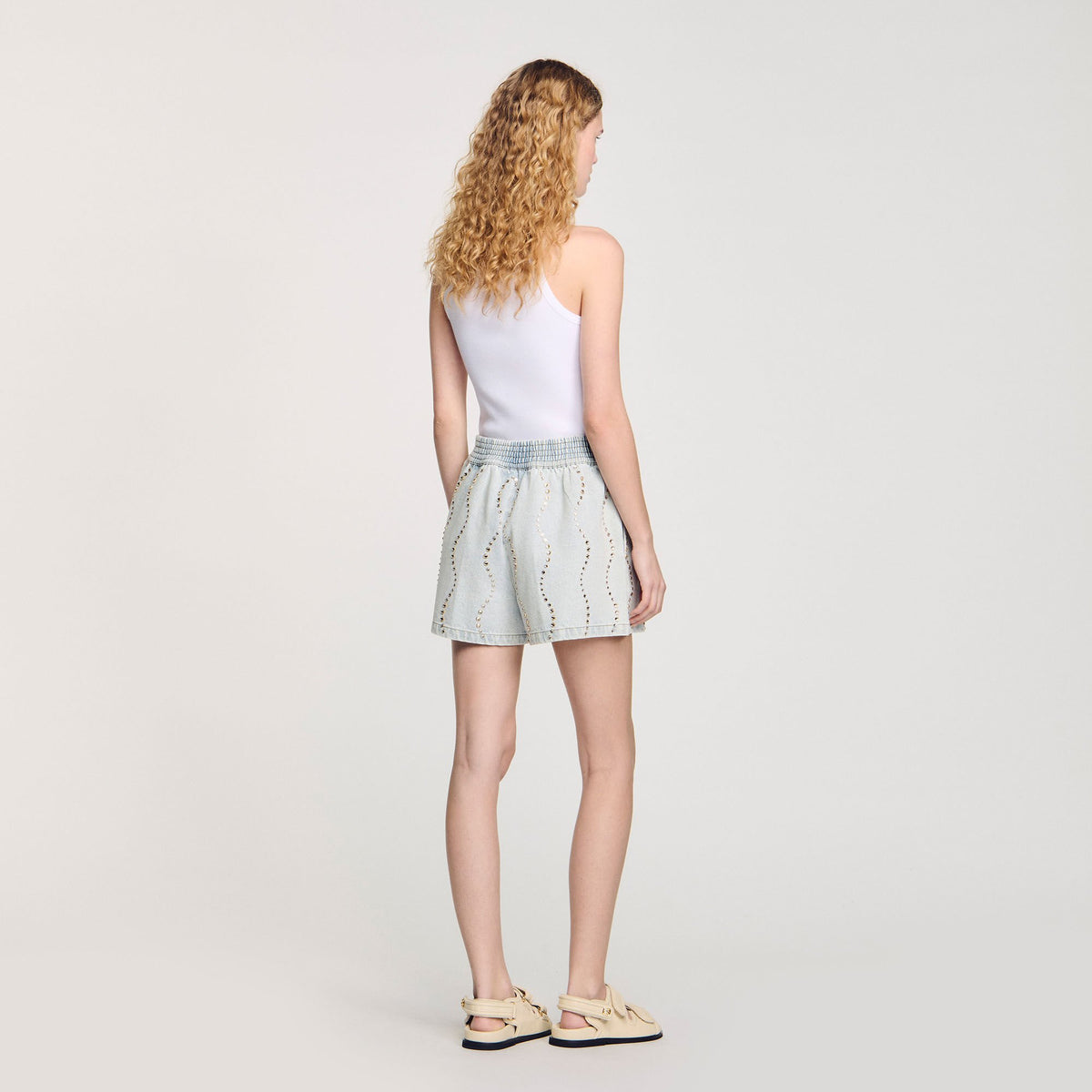 Sandro Beaded and rhinestone denim shorts
