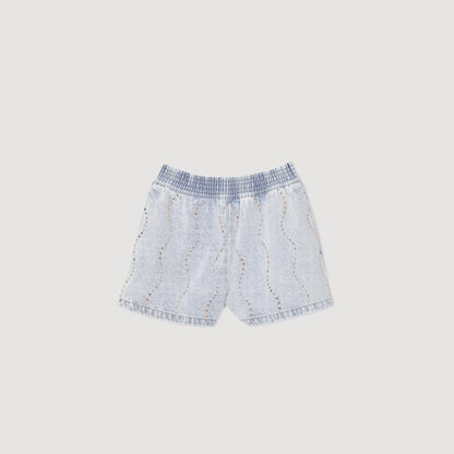 Sandro Beaded and rhinestone denim shorts