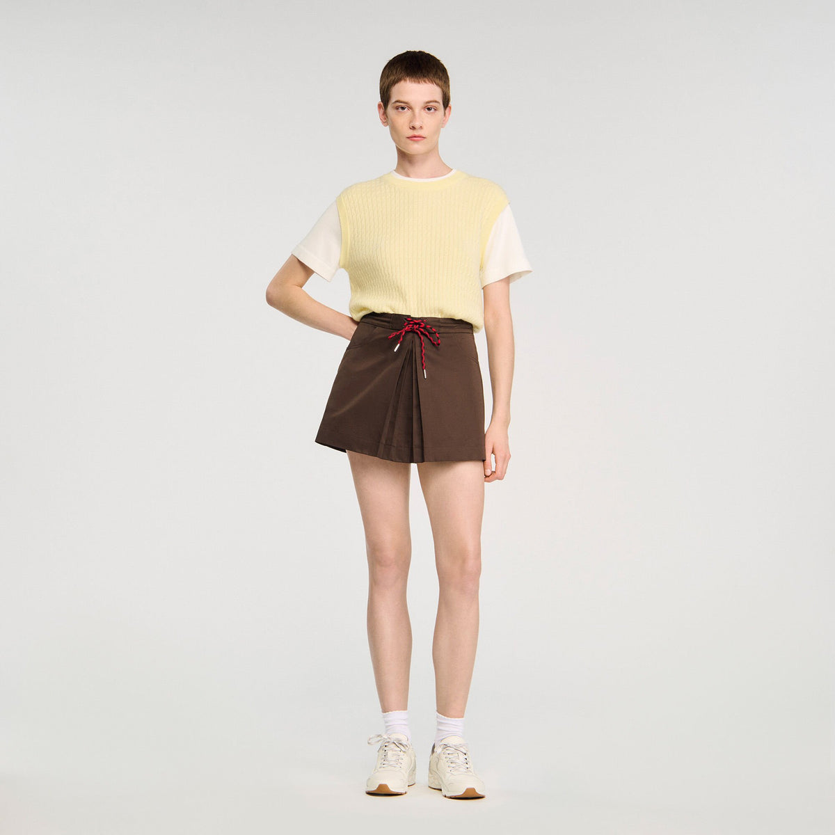 Sandro Drawstring pleated skort