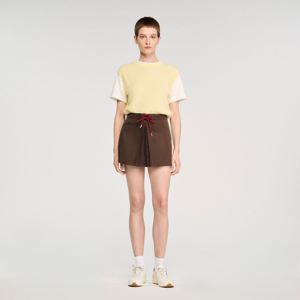 Sandro Drawstring pleated skort