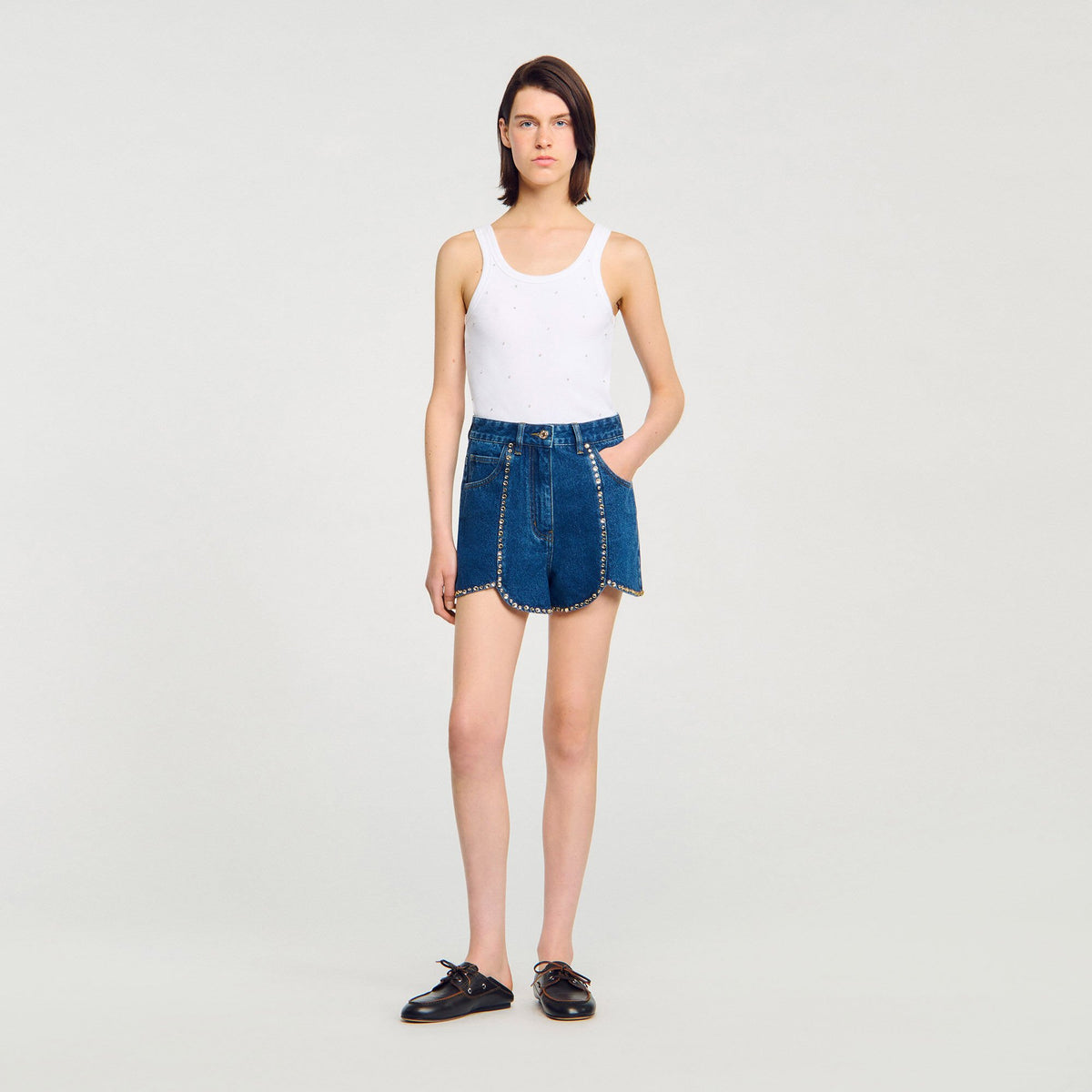 Sandro Rhinestone denim shorts