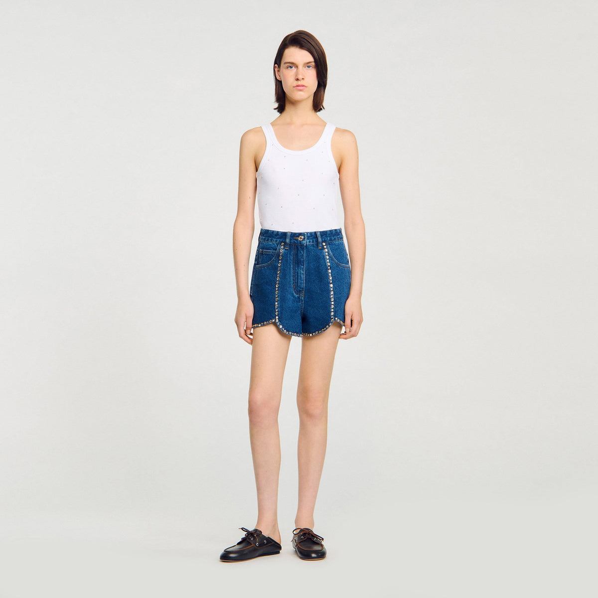 Sandro Rhinestone denim shorts