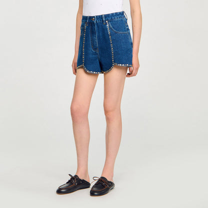 Sandro Rhinestone denim shorts