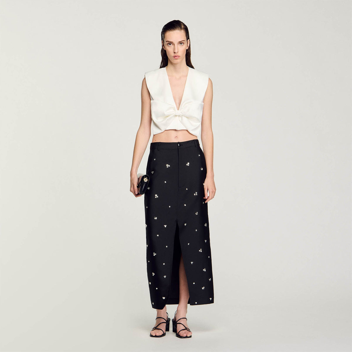 Sandro Satin-effect crop top