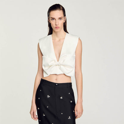 Sandro Satin-effect crop top
