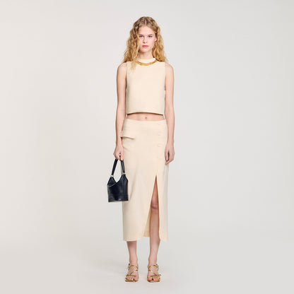 Sandro Knit crop top with necklace