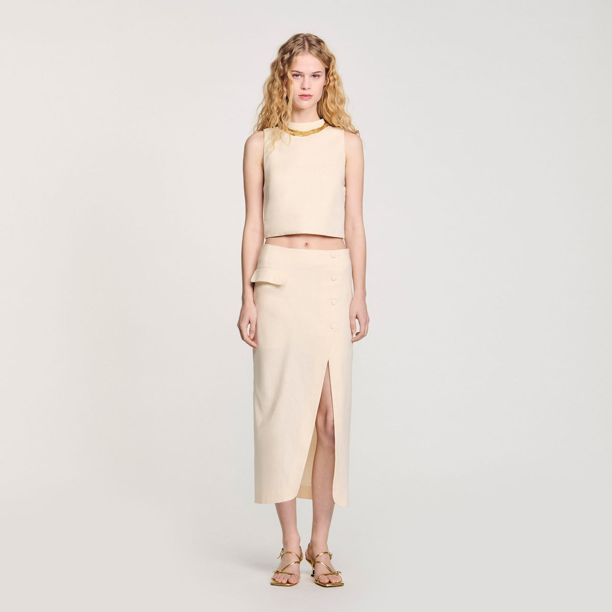 Sandro Knit crop top with necklace