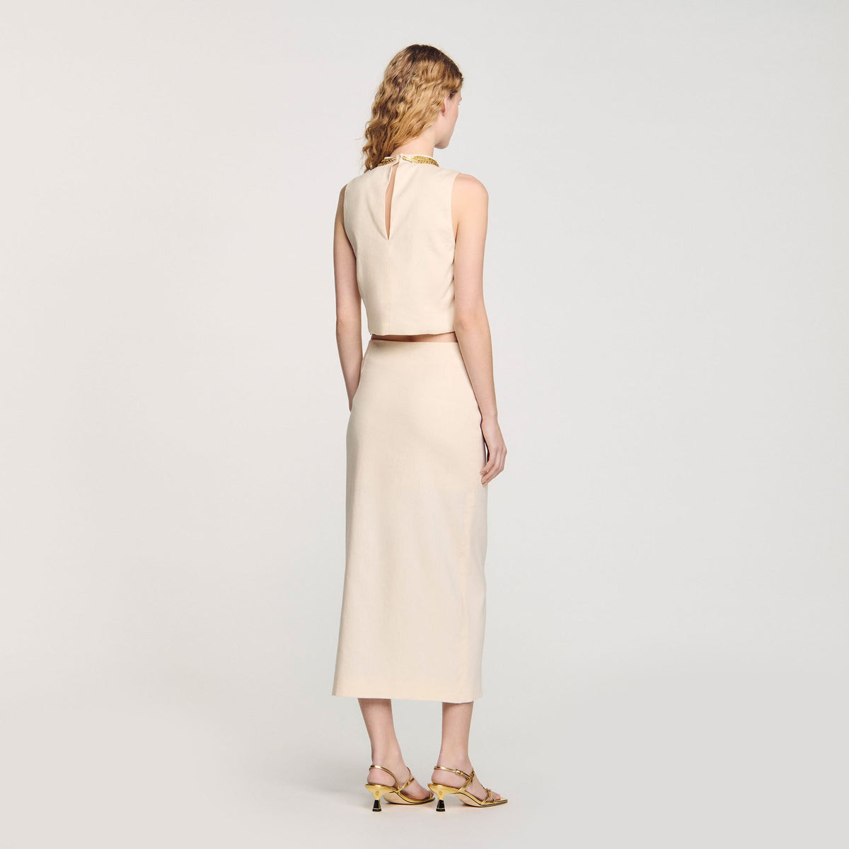 Sandro Knit crop top with necklace