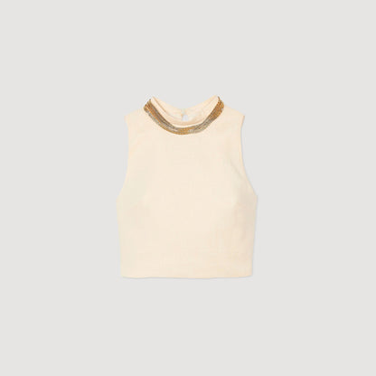 Sandro Knit crop top with necklace