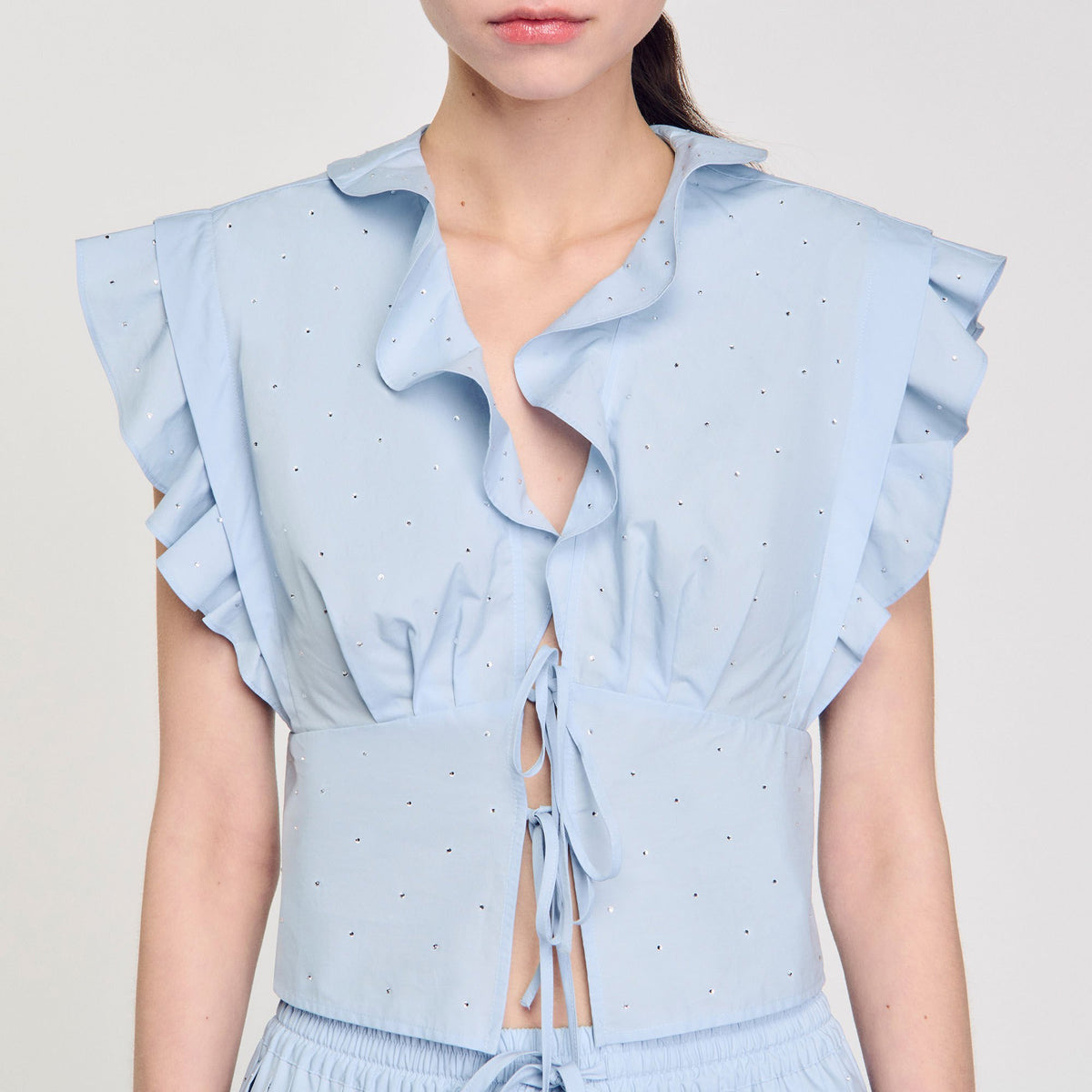 Sandro Rhinestone ruffle top