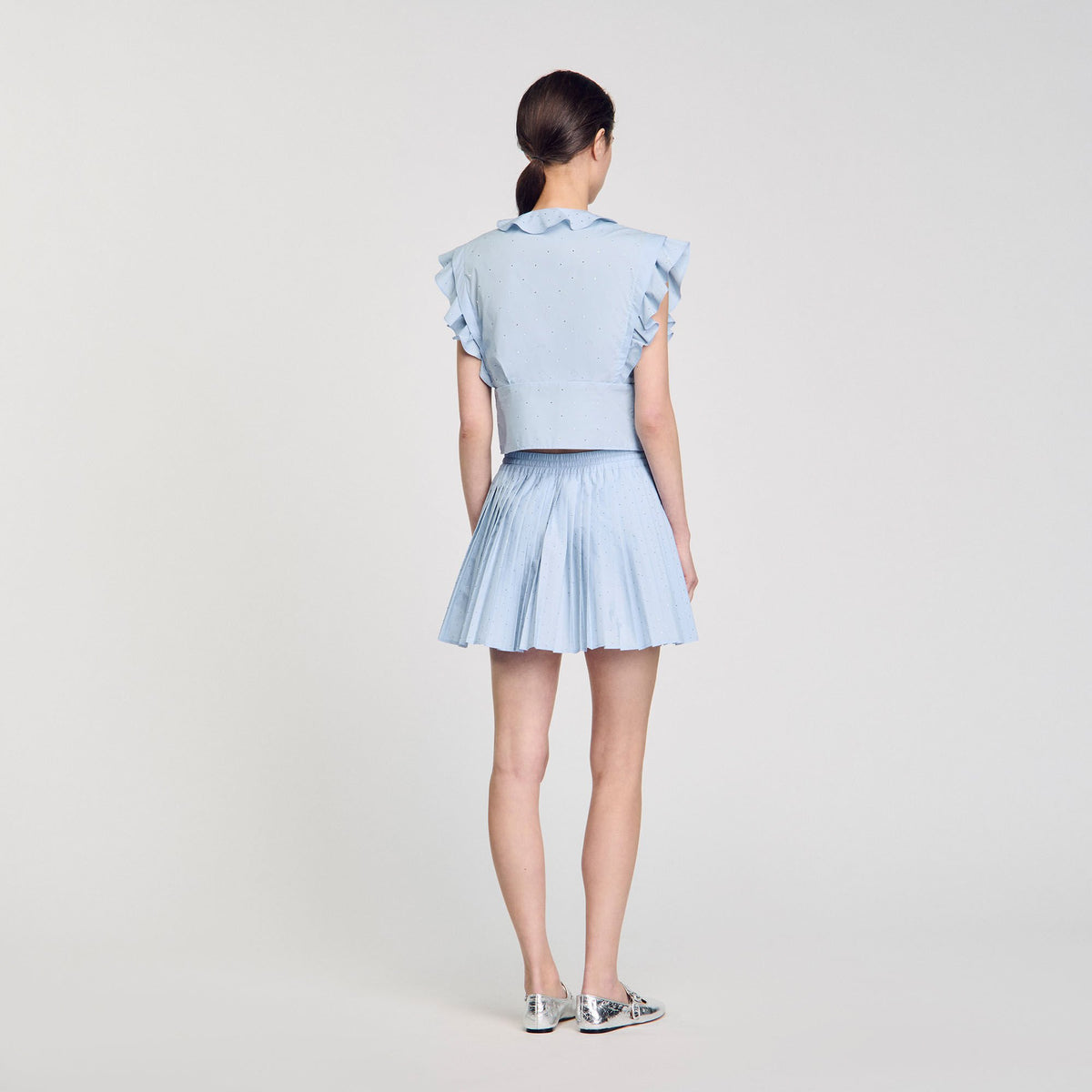 Sandro Rhinestone ruffle top
