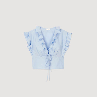 Sandro Rhinestone ruffle top