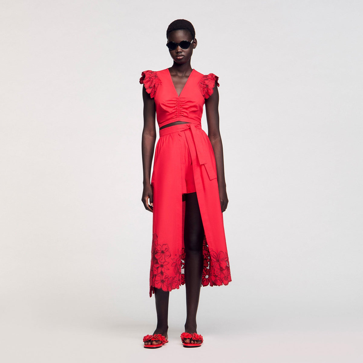 Sandro Crop top with embroidered sleeves