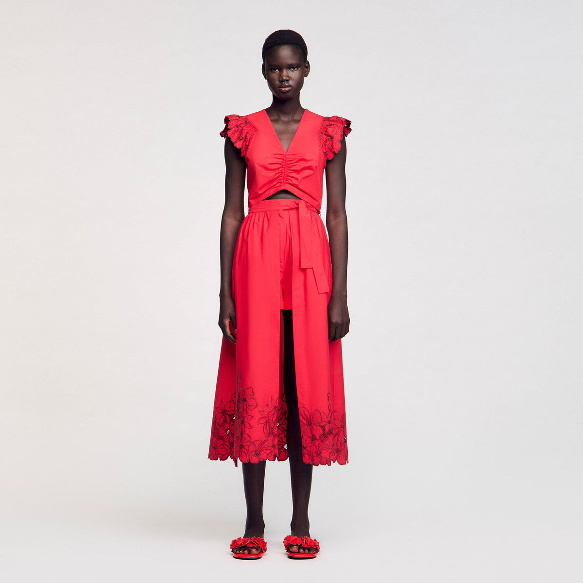 Sandro Crop top with embroidered sleeves