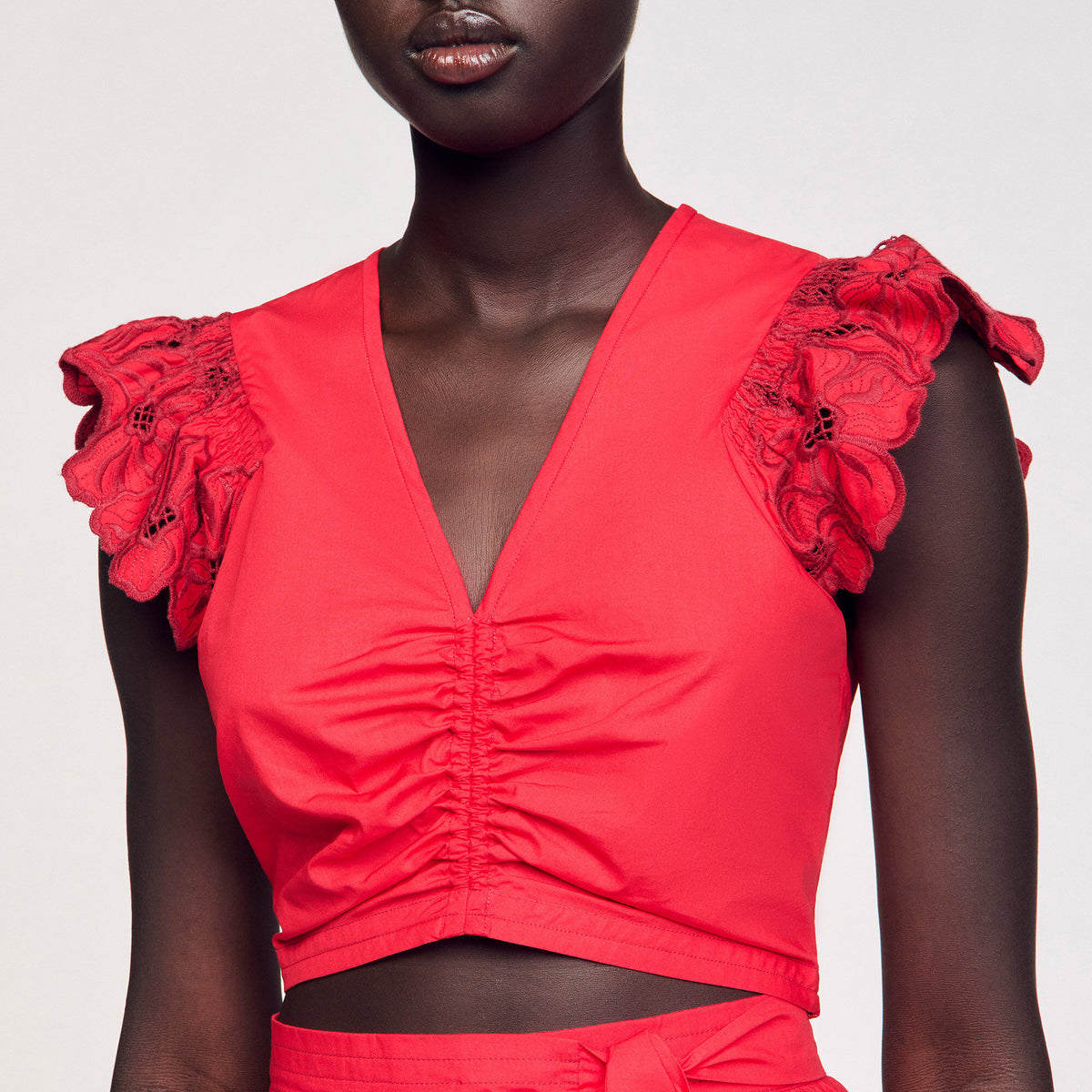 Sandro Crop top with embroidered sleeves