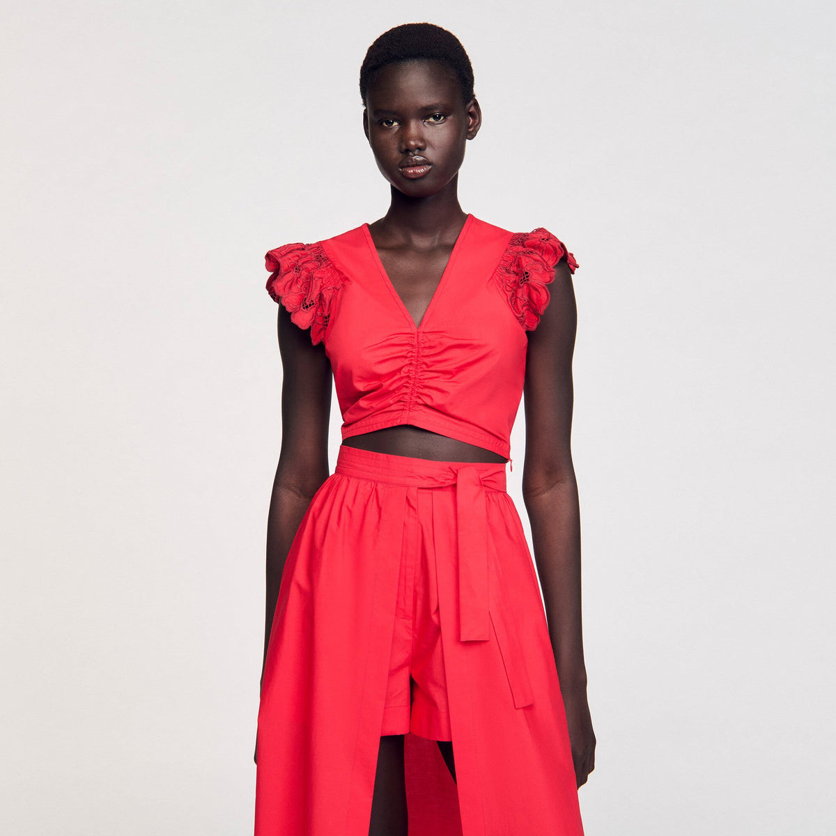 Sandro Crop top with embroidered sleeves
