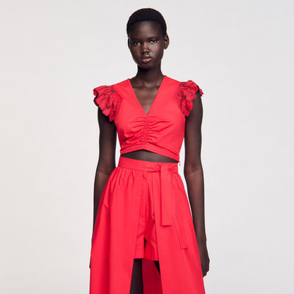 Sandro Crop top with embroidered sleeves
