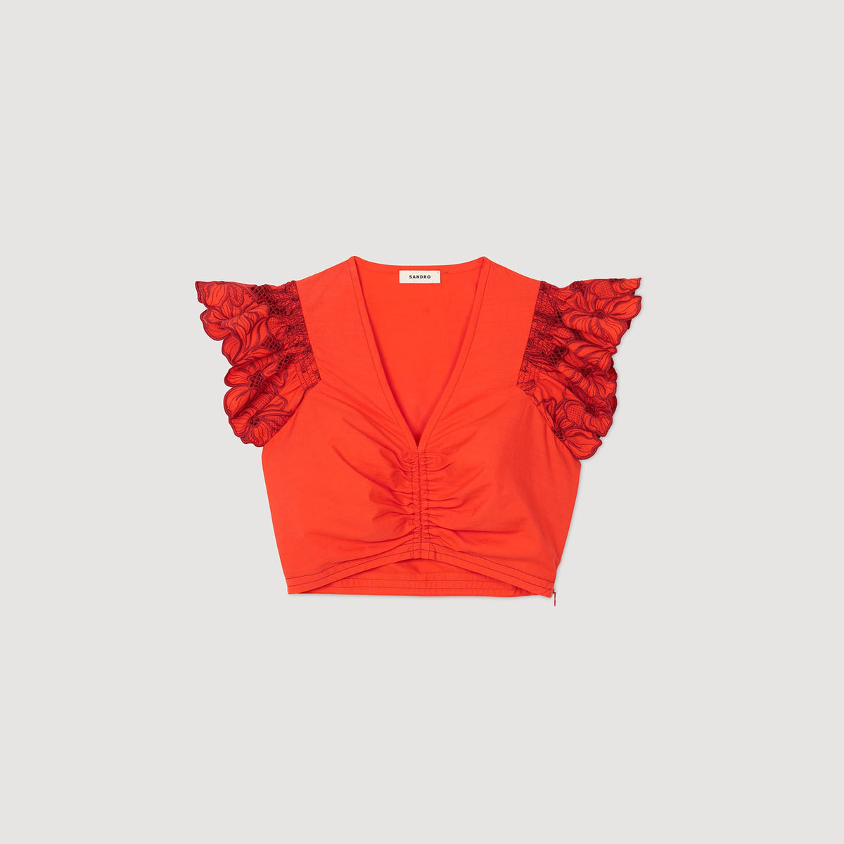 Sandro Crop top with embroidered sleeves