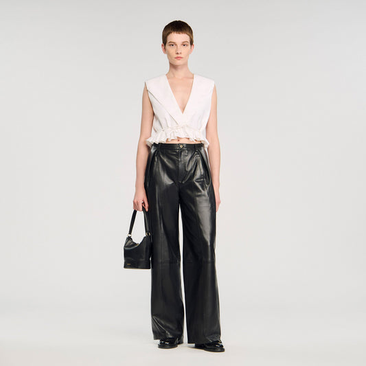 Sandro Ruffled V-neck crop top