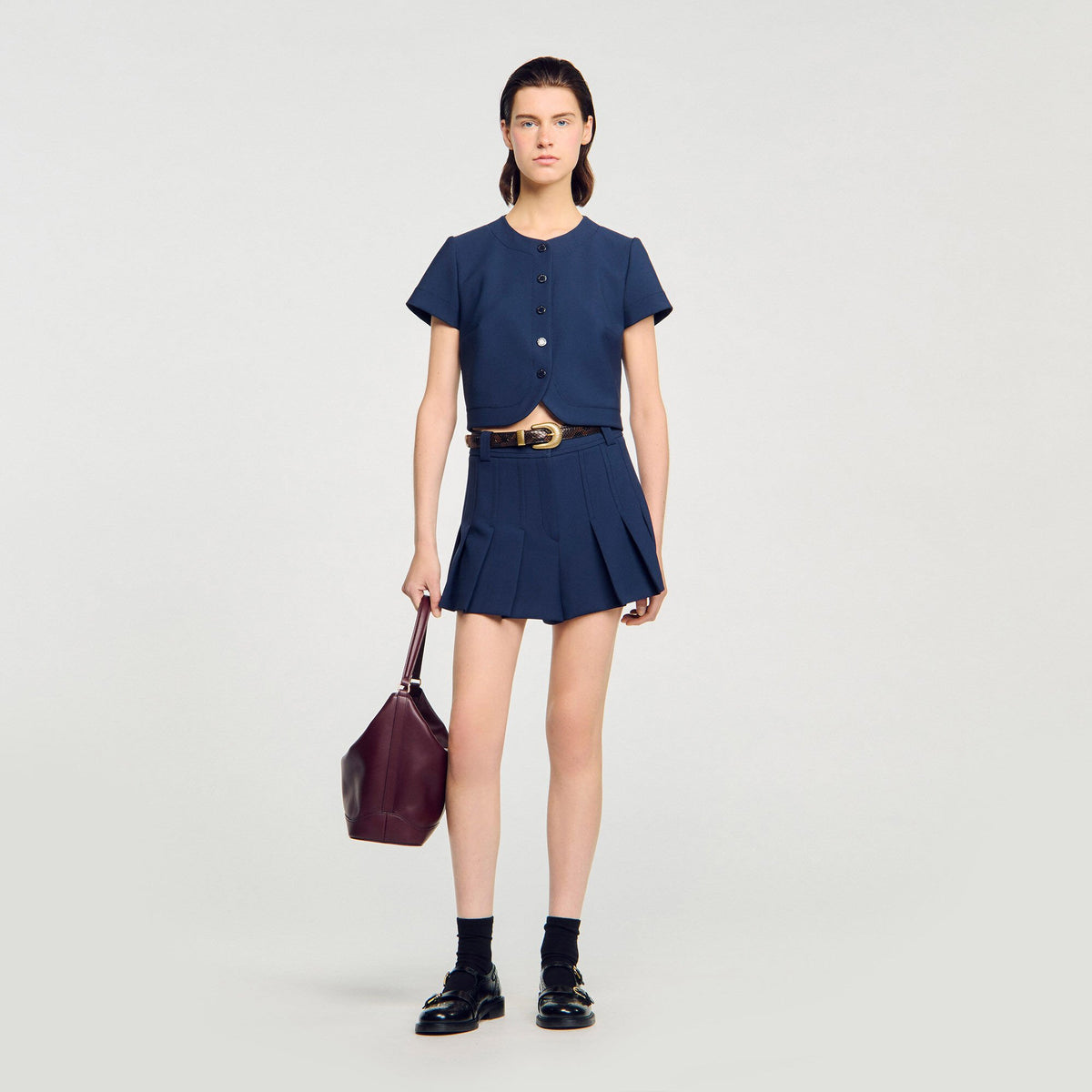 Sandro Rounded hem buttoned crop top
