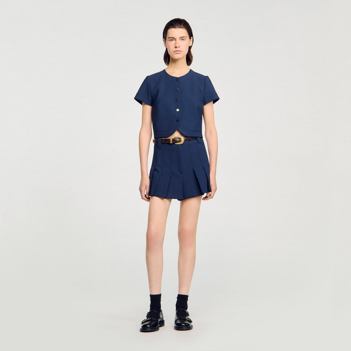 Sandro Rounded hem buttoned crop top